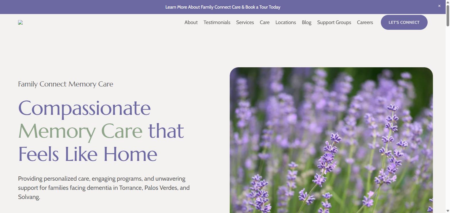 Family Connect Memory Care website homepage designed by Seaside Senior Living Marketing